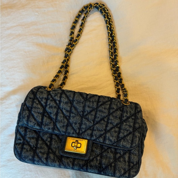 Karl Lagerfeld Blue Denim Shoulder Bag with Gold Accents - Picture 2 of 6